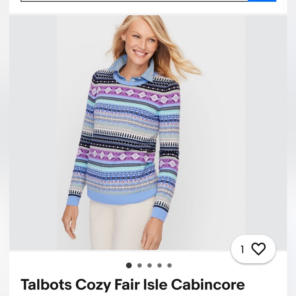 Talbots Cozy Fair Isle Cabincore Nordic Pastel Colors Sweater XS